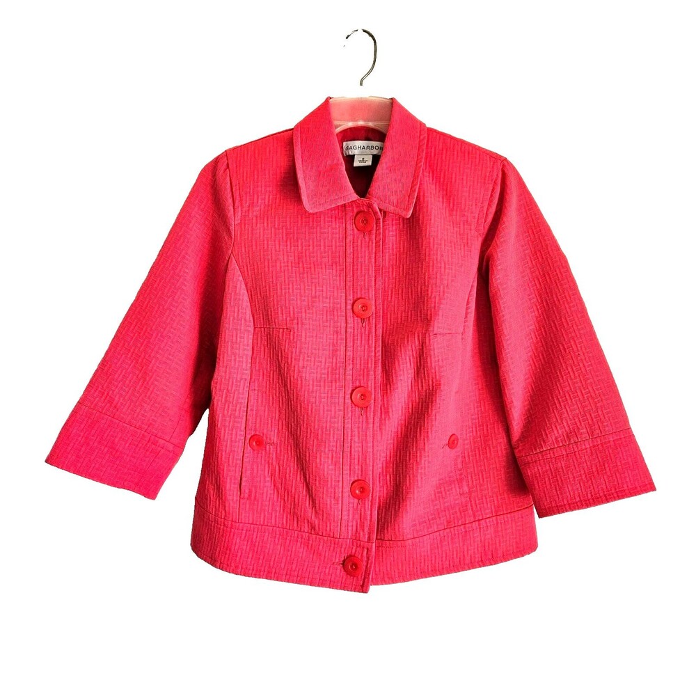 Sag Harbor Blazer Jacket Womens 8 Pink 3/4 Sleeve Pockets Shoulder Pads Vtg